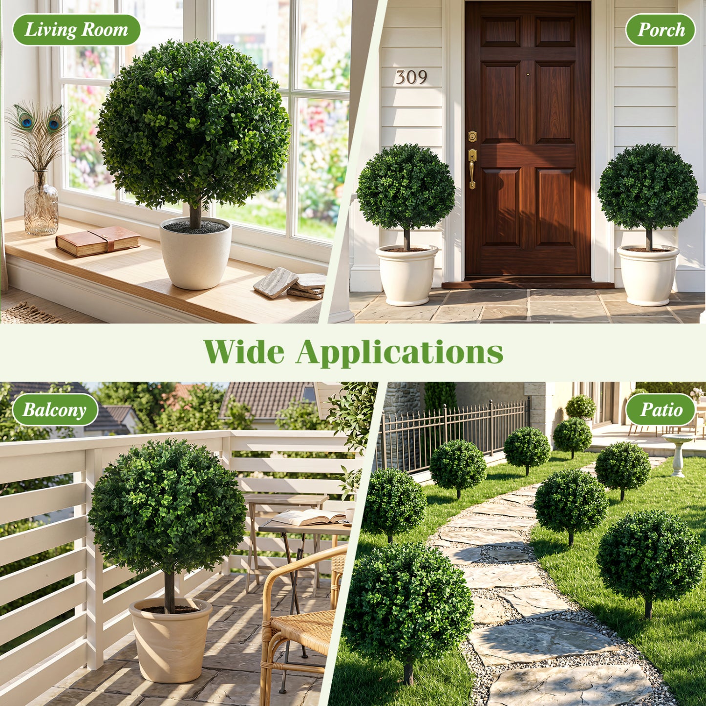 27" Arbres artificiels de buis Ensemble de 2, piques de sol