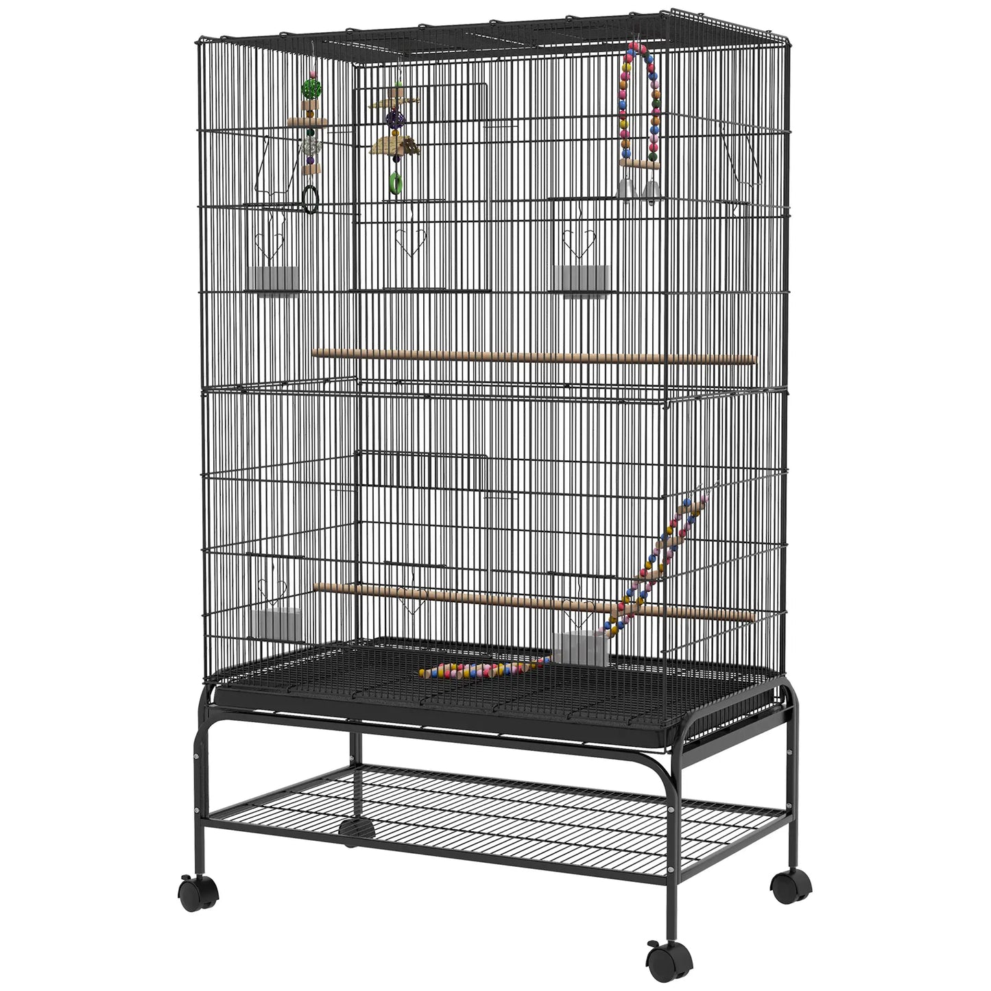 63" Bird Cage With Open Top, Stand, Toys, Removable Tray, Storage Shelf Bird Cages at Gallery Canada