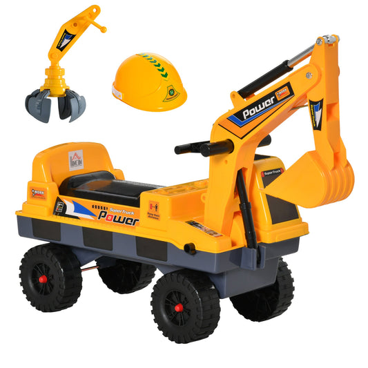 No Power Ride On Excavator Construction Digger Multi-Functional Truck Toy with 2 in 1 Design Detachable Digging Bucket and Grab Bucket, Music, Light, Yellow - Gallery Canada