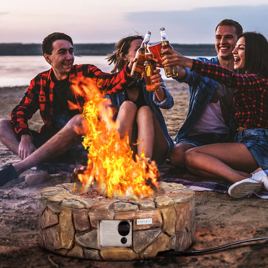 28 Inch Propane Gas Fire Pit, 40,000 BTU, Stone, Brown Fire Pits Brown at Gallery Canada