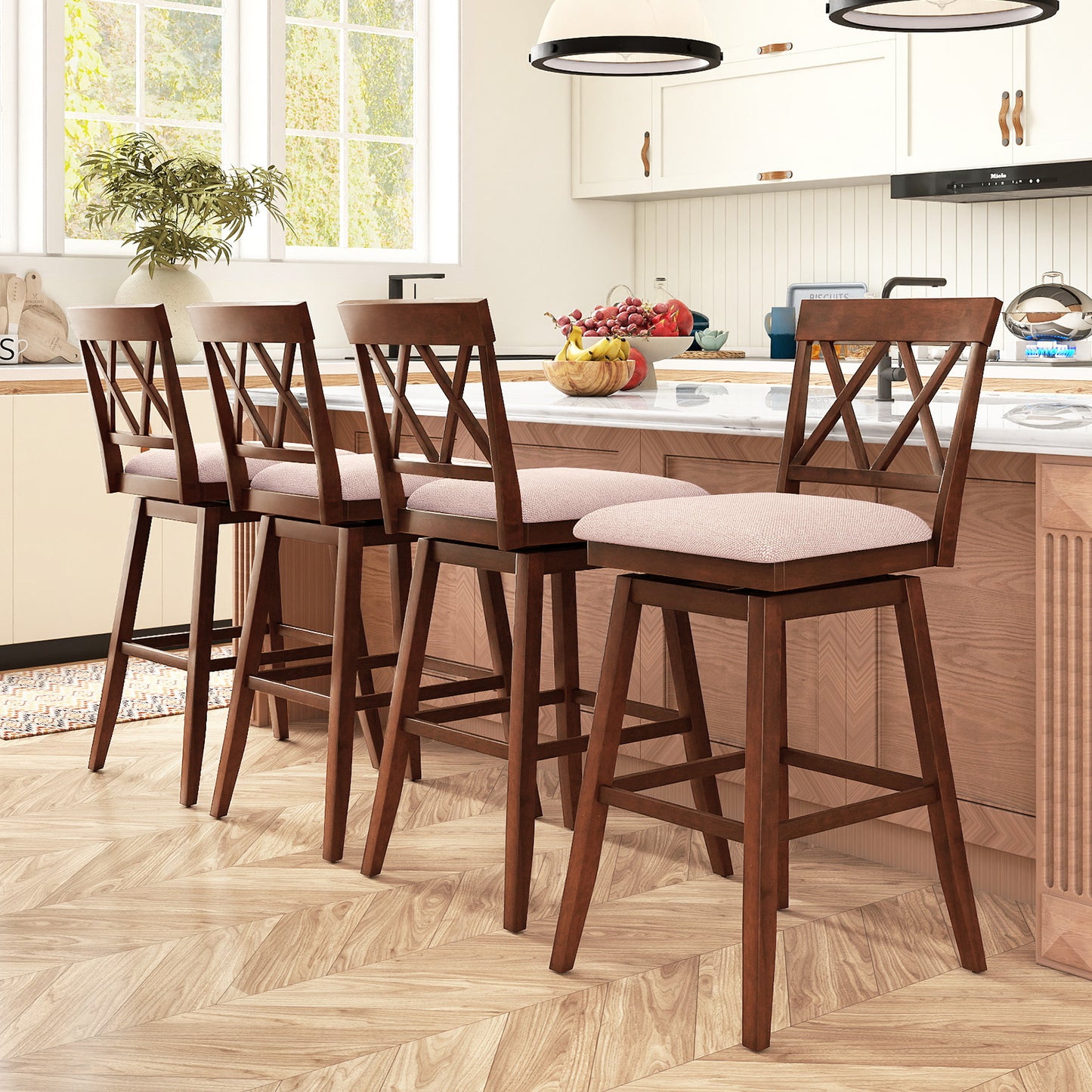 29 Inch Counter Height Barstools with Backrest and Upholstered Seat Cushion for Kitchen Dining Room, Oak Bar Stools at Gallery Canada