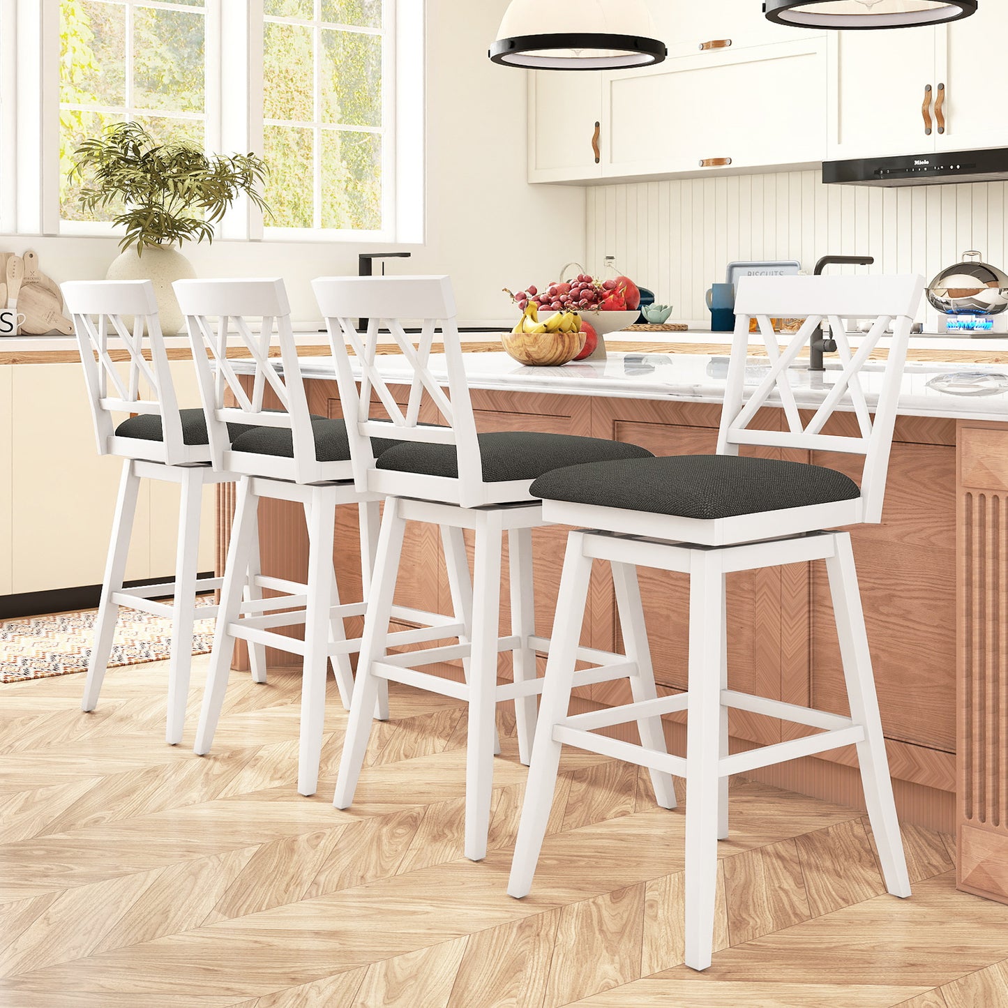 29 Inch Counter Height Barstools with Backrest and Upholstered Seat Cushion for Kitchen Dining Room, White Bar Stools at Gallery Canada