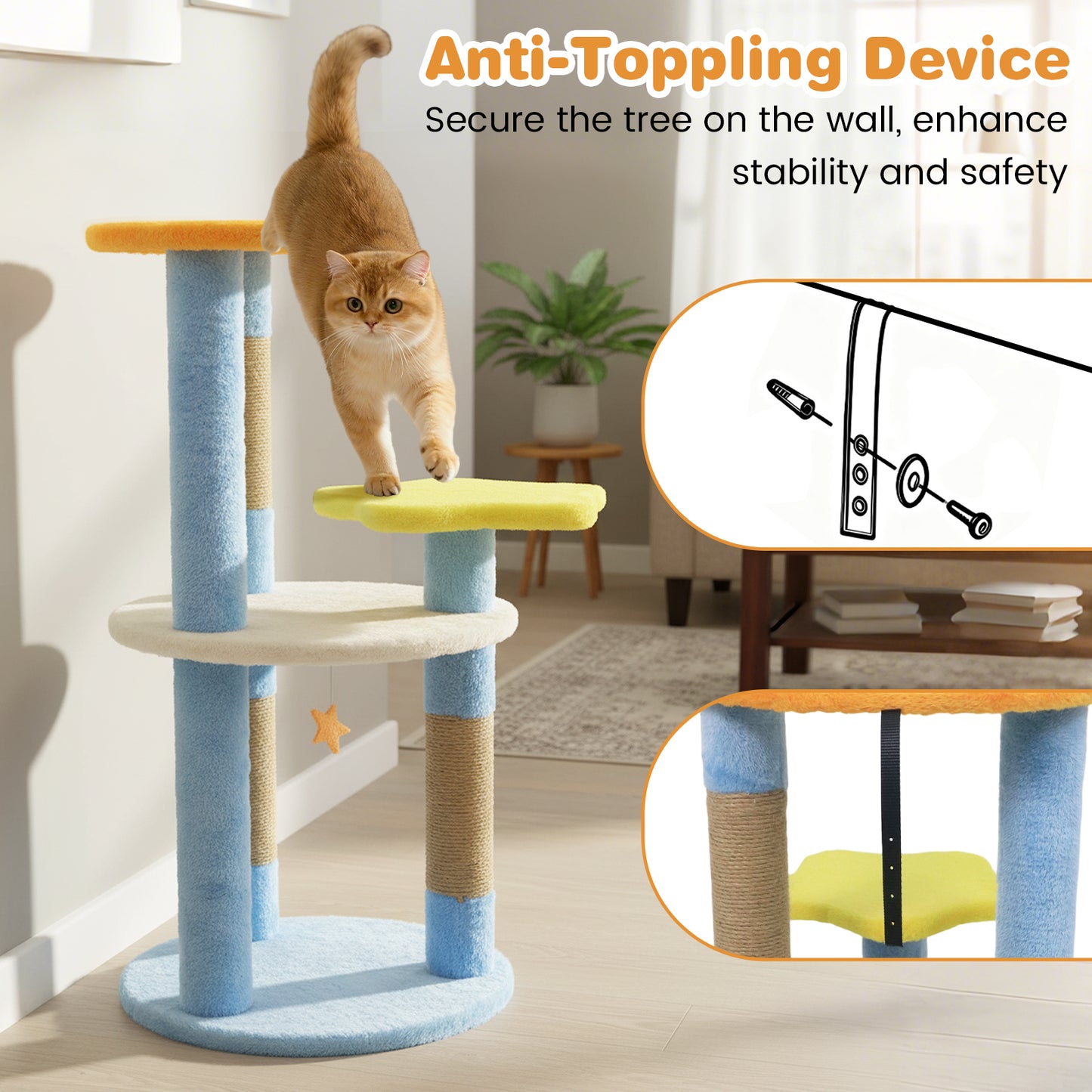 29 Inches Cute Modern Cat Tree with Star and Moon Shaped Platforms, Blue Cat Trees Condos & Scratchers at Gallery Canada