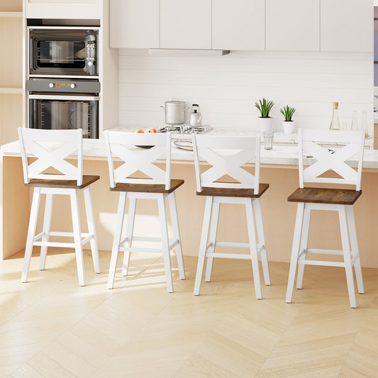 29" Rubberwood Swivel Barstools Set of 4 with Backrest and Large Seat-Wh ite, White Bar Stools White at Gallery Canada