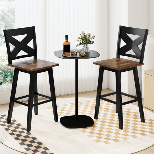 29" Rubberwood Swivel Barstools Set of 2 with Backrest and Large Seat, Black Bar Stools Black at Gallery Canada