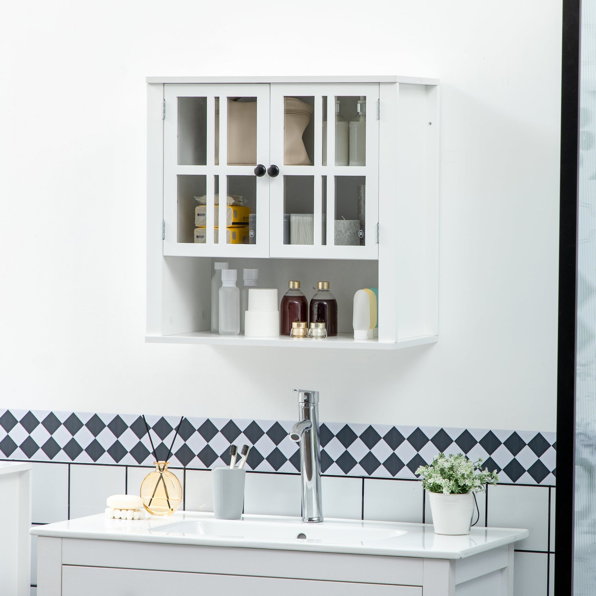 Bathroom Cabinet Glass Doors Wall-Mounted Over Toilet Cupboard 23.6 x 11.8 x 23.6 Inches White at Gallery Canada
