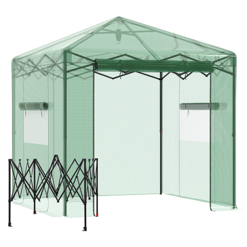 8' x 6' Portable Pop Up Greenhouse, Outdoor Walk-in Hot House with Roll-up Door &; 2 Windows, Foldable Garden Green House for Plants Herbs Vegetables, Green