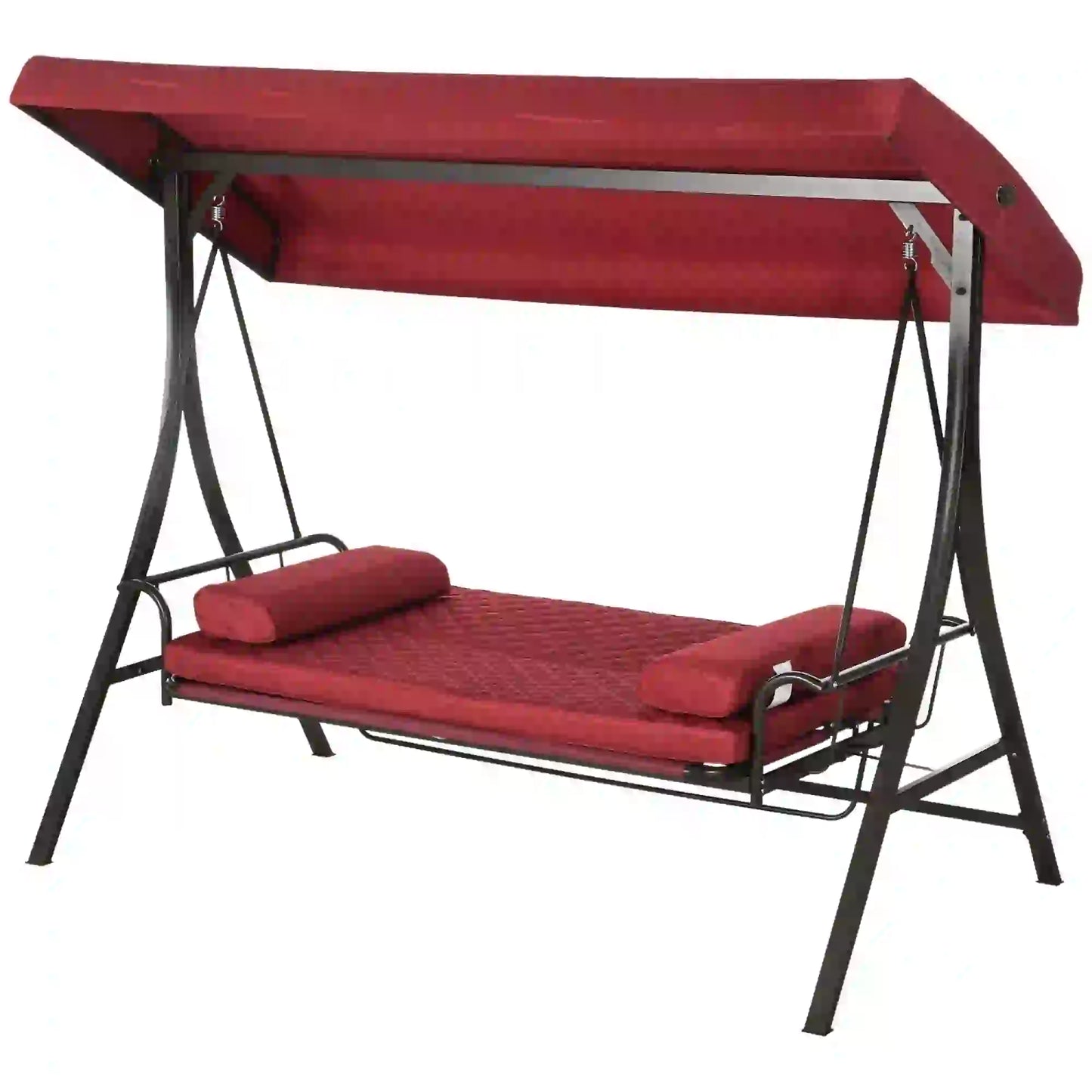 3 Person Porch Swing Bed, Outdoor Patio Chair with Canopy, Cushions, Red Patio Swings with Stand at Gallery Canada