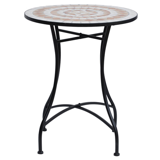 23.5" Mosaic Round Patio Table, Metal Side Bistro Coffee Table, Outdoor Furniture, Ceramic Tabletop for Garden Lawn - Gallery Canada