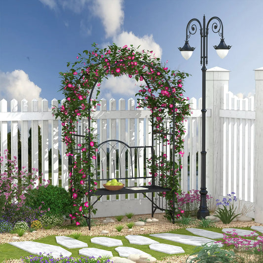 43" Garden Arbor Bench, Trellis for Climbing Plants, Black Outdoor Benches Black at Gallery Canada