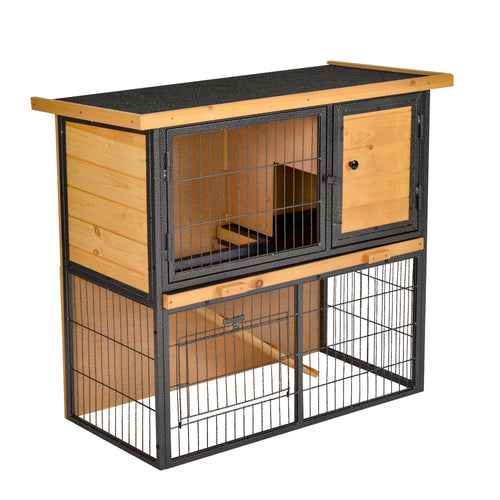 Rabbit Hutch Pet House Bunny Cage Small Animal Habitat with Asphalt Openable Roof for Outdoor 35.25