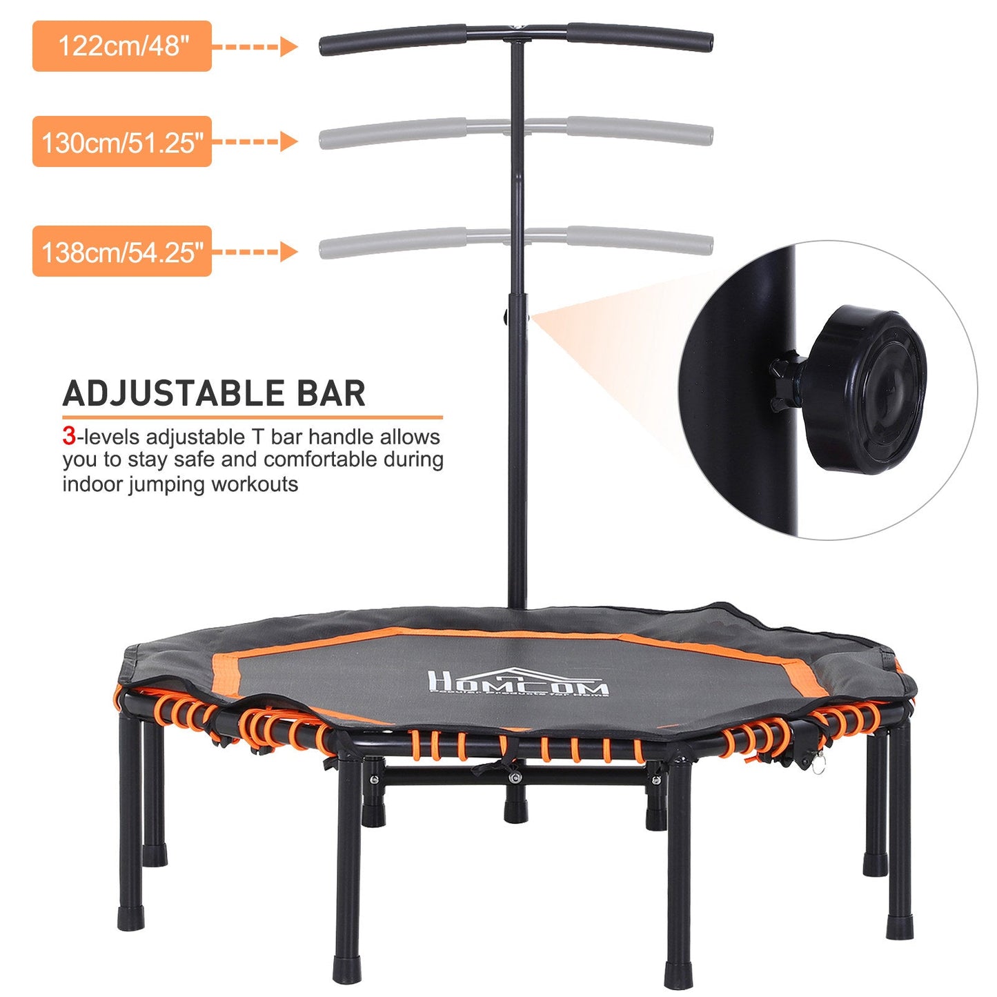 48" Silent Mini Trampoline with Adjustable Handle Bar Fitness Trampoline Bungee Rebounder Jumping Cardio Trainer Workout for Adults or Teens Jump Exercise Equipment Orange at Gallery Canada