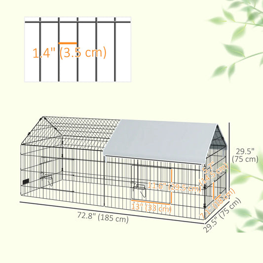 73" Small Animal Cage With Roof, Indoor Outdoor Use, Silver