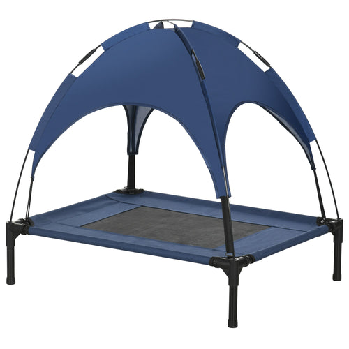 Elevated Cooling Pet Bed Portable Raised Dog Cot with Canopy for Medium Sized Dogs, Dark Blue