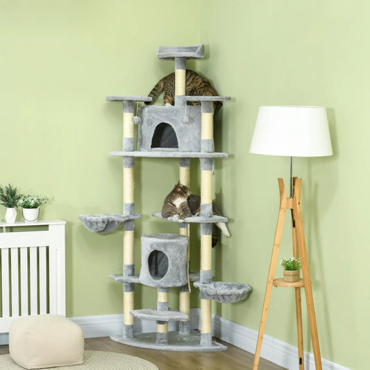 79 Cat Tree, Multi-Level with Two Condos, Scratching Posts, Hammocks, Dark Gray Floor to Ceiling Cat Trees Dark Grey at Gallery Canada