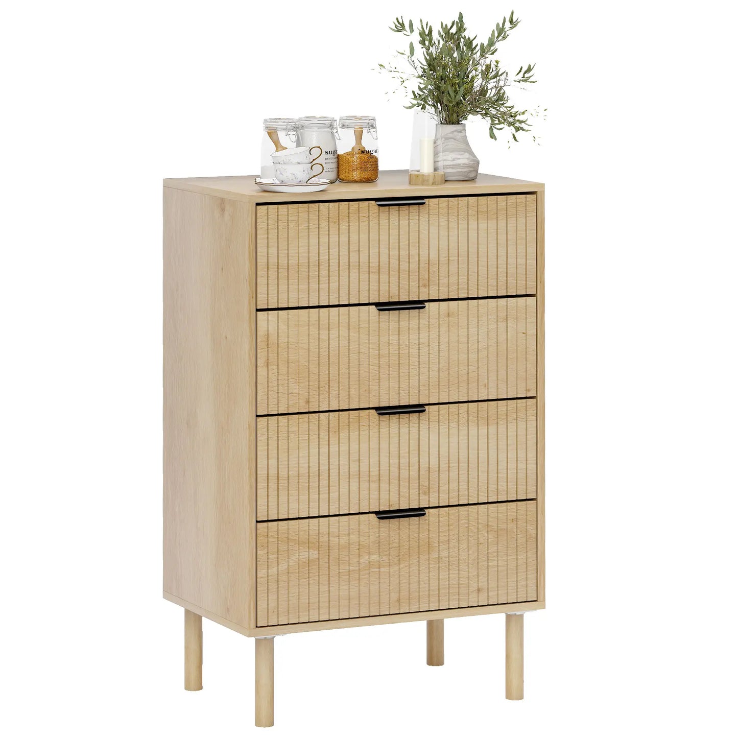 4 Drawer Dresser, Fluted Panels, Solid Wood Legs, Oak Storage Cabinets at Gallery Canada