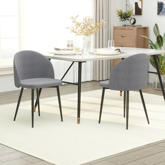 Set of 2 Mid-Back Dining Chairs, Velvet Upholstery, Dark Blue Bar Stools Grey at Gallery Canada