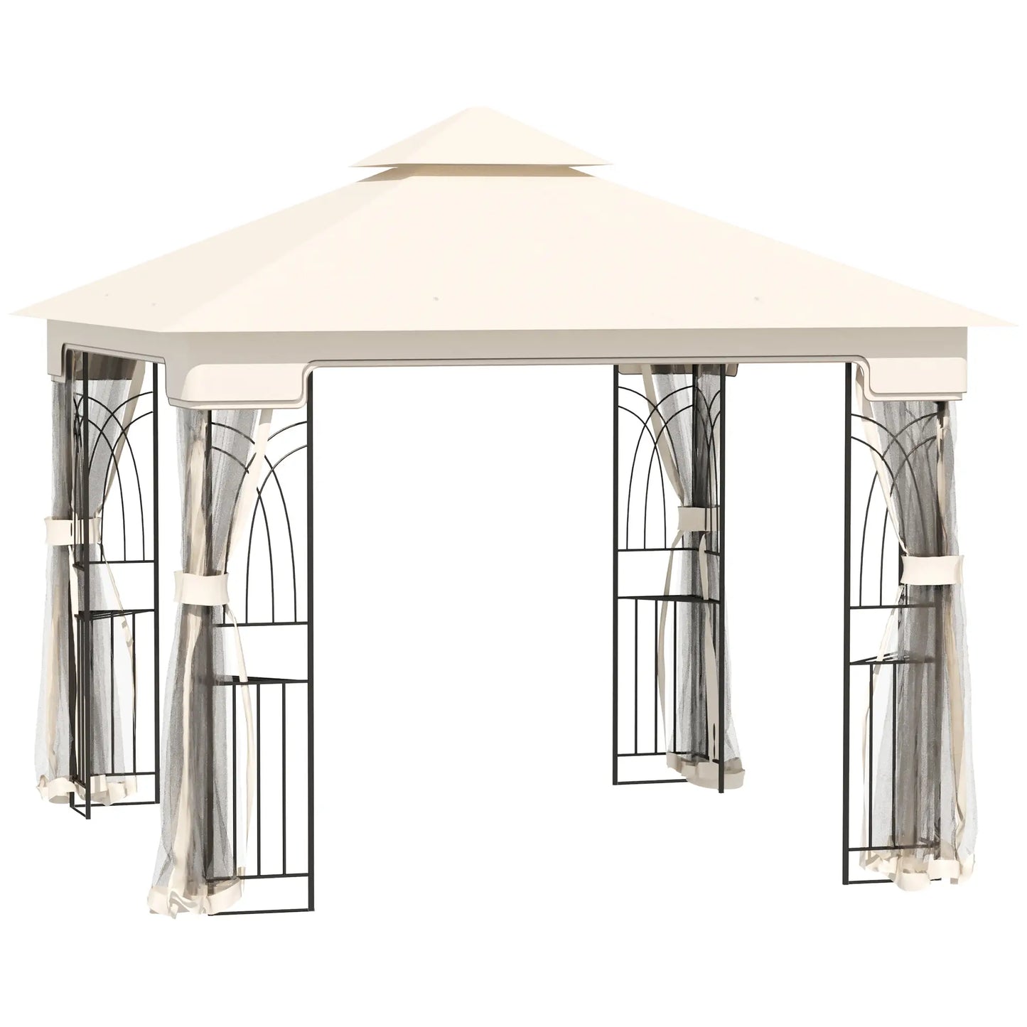 10'x10' Soft-Top Gazebo, Double Tier Roof, Mesh Curtains, Cream Gazebos at Gallery Canada