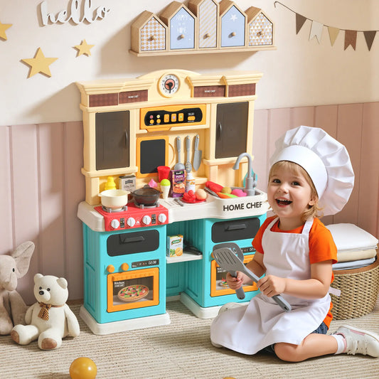 Kids Kitchen Playset with Lights, Sounds, Sink, Stove, Clock, Green Play Kitchen Green, White, Yellow at Gallery Canada