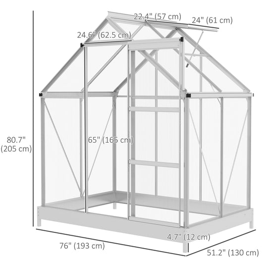 6' x 4' Walk-In Greenhouse, Polycarbonate Greenhouse with Sliding Door, Window, Aluminium Frame, Foundation, Silver at Gallery Canada