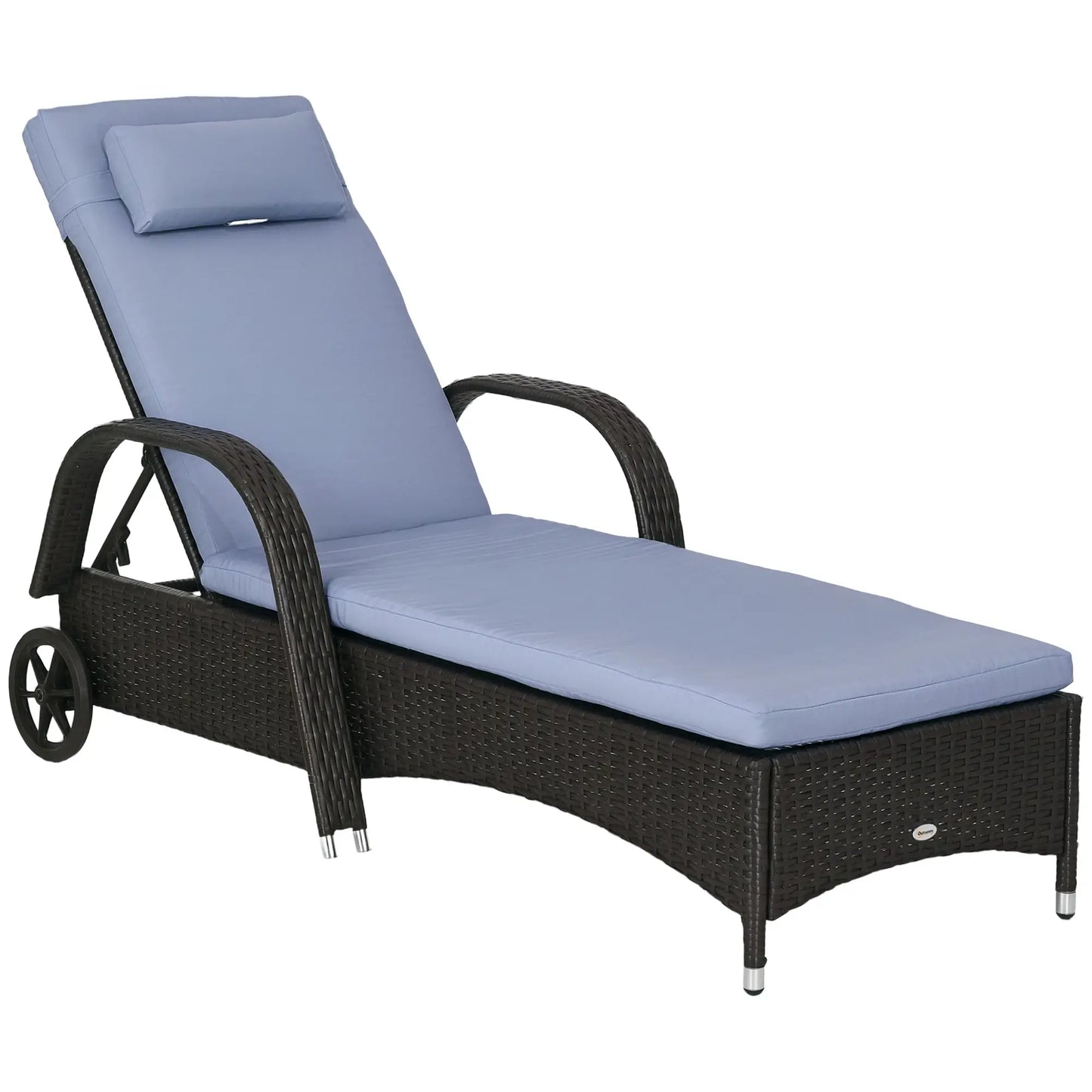 Outdoor Lounger, Deck Lounge Chair, 5-Level Adjustable, Silver Grey, Deep Coffee