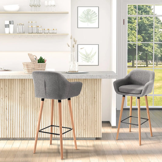 Modern Fabric Bar Stools Set of 2, Metal Frame, Wood Legs, Grey Bar Stools Grey at Gallery Canada