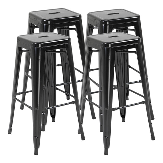 Set of 4 Bar Stools Kitchen Metal Steel Portable Stackable Seat 4pcs Black at Gallery Canada