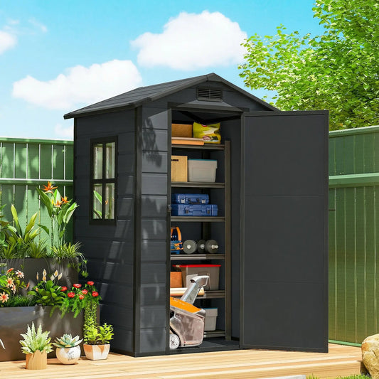 4' x 3' Plastic Garden Shed With Floor, Lockable Door, Window, Vent, Dark Grey Sheds Dark Grey, Black at Gallery Canada