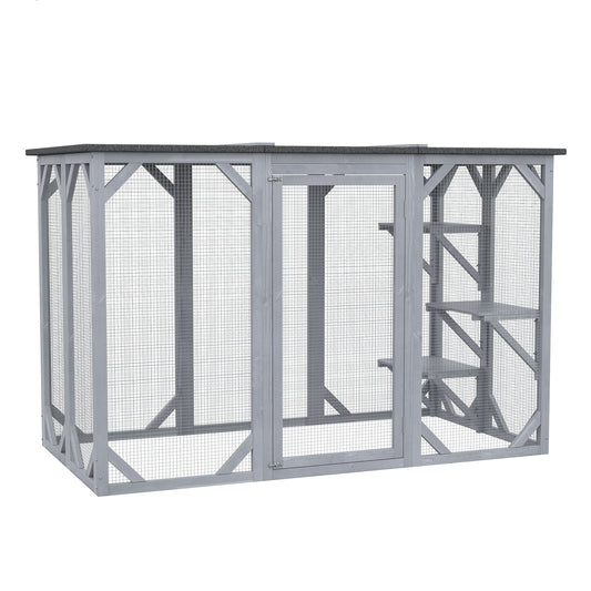 44.1" H Cat Cage, Indoor Outdoor Wooden Enclosure Pet House, Small Animal Cage Hutch, Suitable for Rabbit, Dogs, Kitten, Crate Kennel with Waterproof Roof, Multi-Level Platforms, Lock, Grey - Gallery Canada