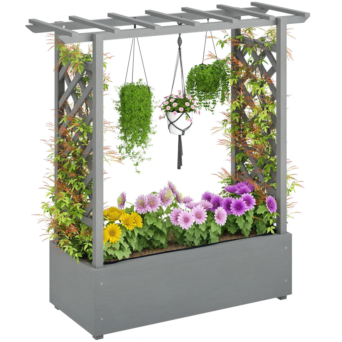 Wooden Raised Garden Bed with Trellis, Outdoor Planter Box, Drainage Holes Raised Garden Beds at Gallery Canada
