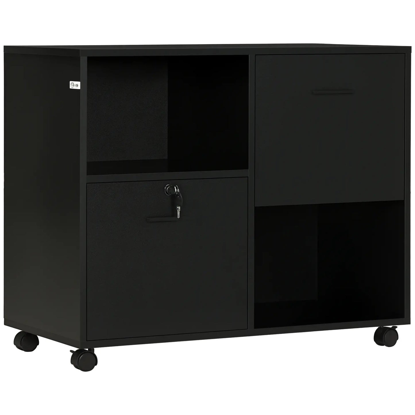 Mobile Printer Stand, Lateral File Cabinet with Lock, A4 Size, Black Office Cabinets & Cupboards at Gallery Canada