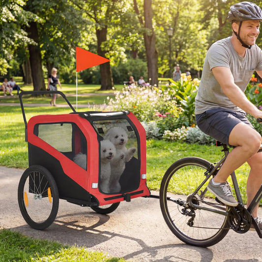 2-in-1 Dog Bike Trailer, Large, Red Dog Bike Trailers & Strollers Red at Gallery Canada