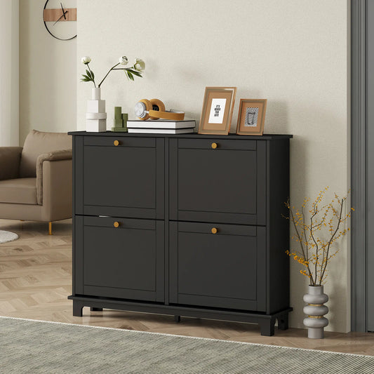 Modern Shoe Storage Cabinet, 4 Flip Drawers, Adjustable Shelves, 5 Legs, Black Shoe Storage Cabinets & Racks Black at Gallery Canada