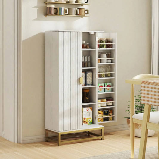 47 In Kitchen Pantry Cabinet, Freestanding Storage With 12 Door Shelves Kitchen Pantry Cabinets White, Natural Wood at Gallery Canada