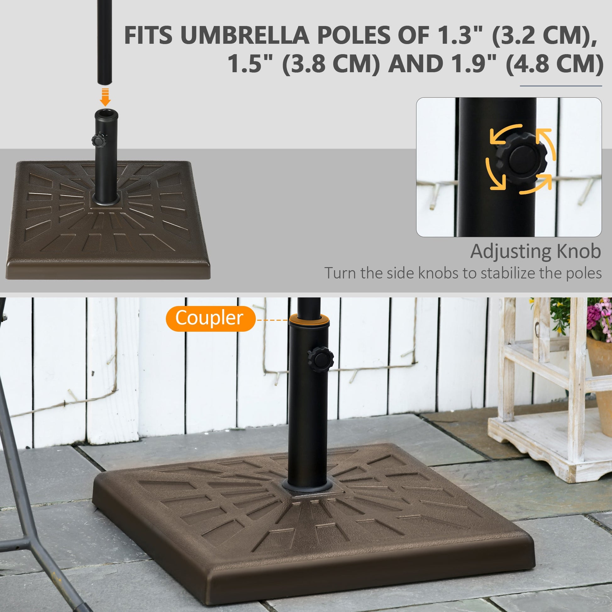 42 lb Heavy Duty Patio Umbrella Stand, 20" Resin Outdoor Umbrella Base, Square Market Umbrella Holder, Brown at Gallery Canada