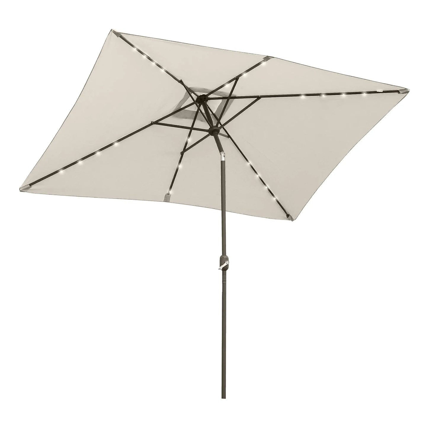 6' x 10' Rectangular Patio Umbrella, 22 LED Solar Lights, Tilt, Crank, Beige Sun Umbrellas at Gallery Canada