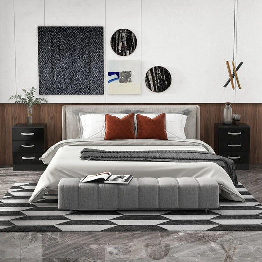 Modern Nightstand Set of 2, Drawers, High Gloss Fronts, Black Bedside Tables Black at Gallery Canada