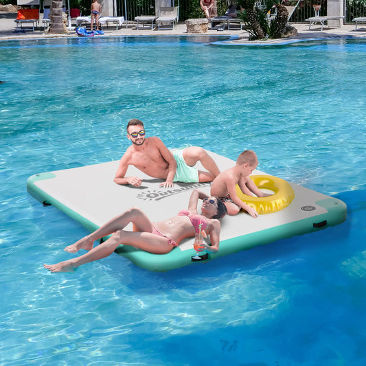 8' x 6' Floating Dock, Inflatable Island with Air Pump, Backpack, Blue & Green Floating Water Mats White, Blue, Green at Gallery Canada