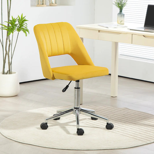 Mid Back Office Chair, Velvet Fabric, Swivel Scallop Shape, Yellow Office Chairs Yellow at Gallery Canada