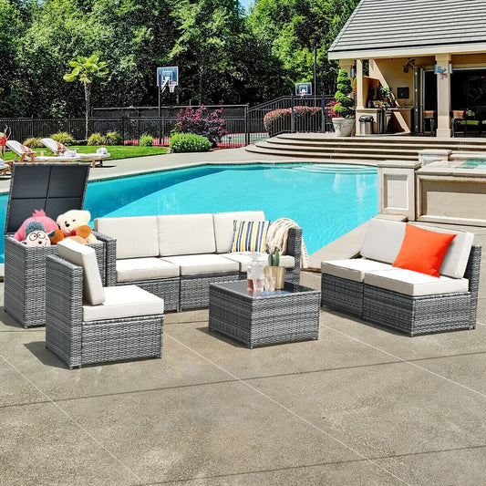 8 Piece Wicker Rattan Sofa Dining Set, With Storage Table, White Outdoor Sectionals White at Gallery Canada