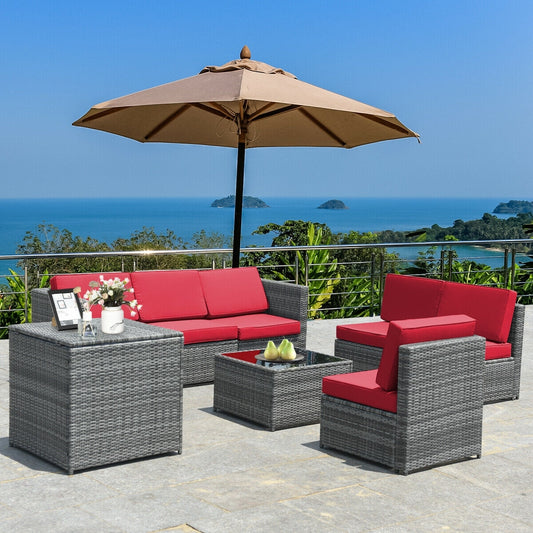 8 Piece Wicker Rattan Sofa Dining Set, Patio Furniture With Storage Table, Red Outdoor Sectionals Red at Gallery Canada