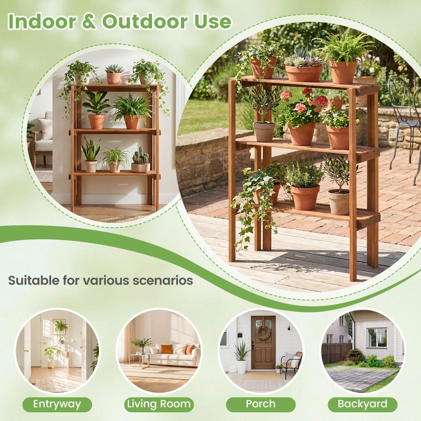 2/3-Tier Folding Wooden Storage Shelves for Entryway and Garden-3-Tier Plant Stands at Gallery Canada