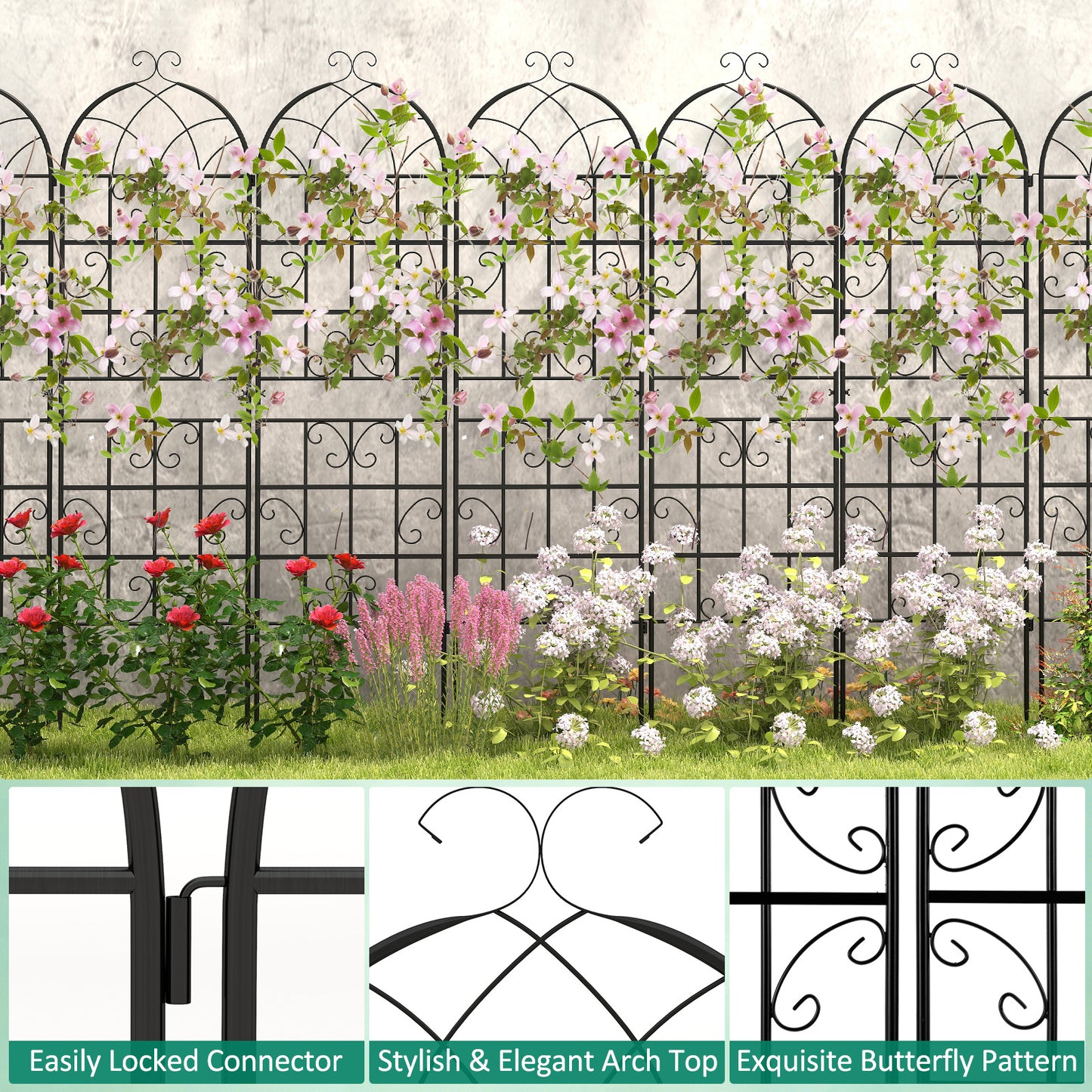 71 x 20 Inch Metal Garden Trellis, 2 Pack, Black Decorative Fencing & Flooring at Gallery Canada