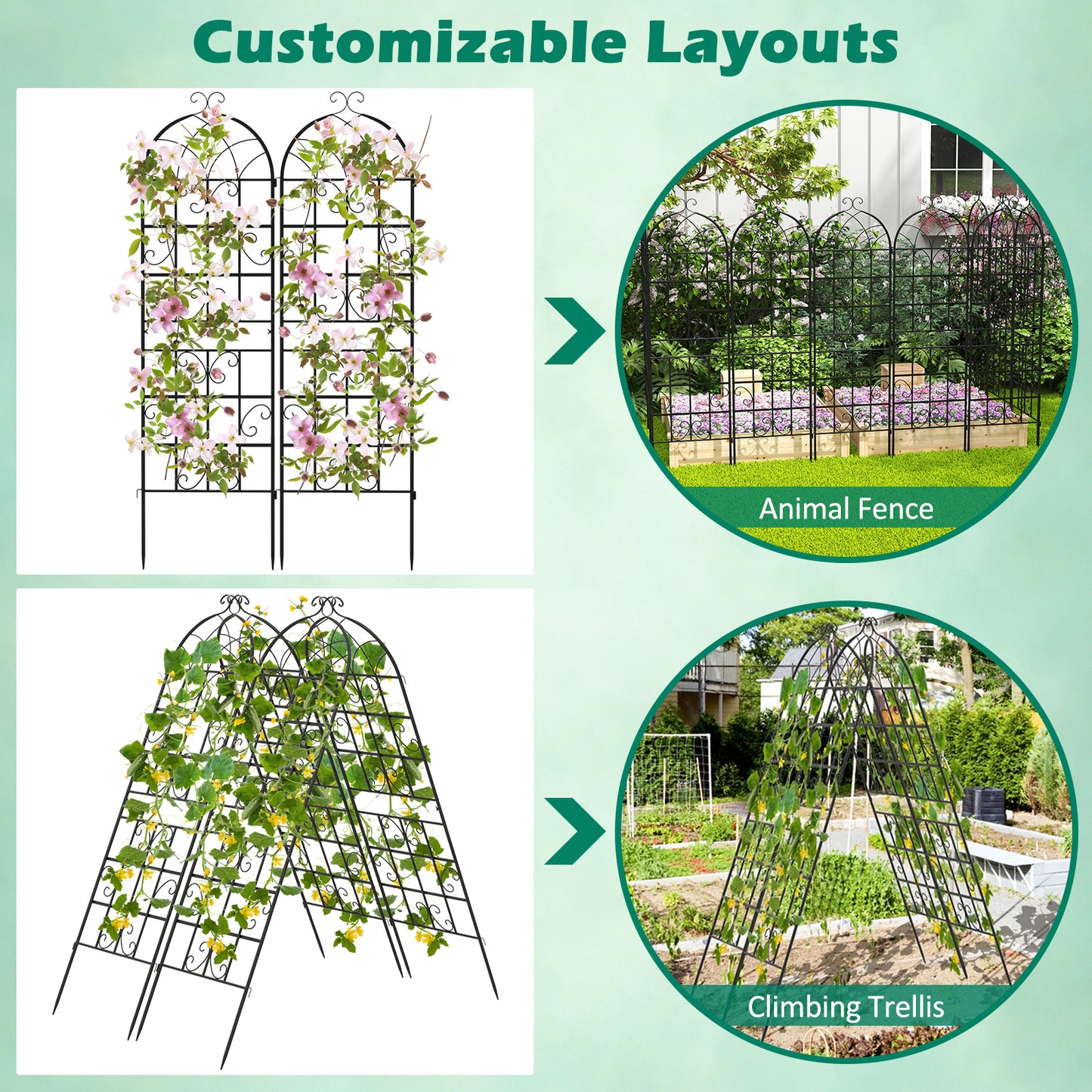 71 x 20 Inch Metal Garden Trellis, Set of 4, Black Decorative Fencing & Flooring at Gallery Canada