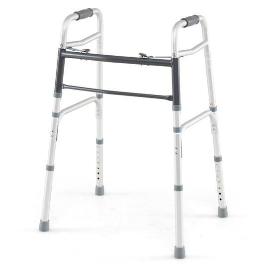 2-Button Folding Walker Lightweight with 7-Level Adjustable Height, Silver