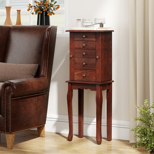 Armoire Storage Standing Jewelry Cabinet With Mirror, Brown