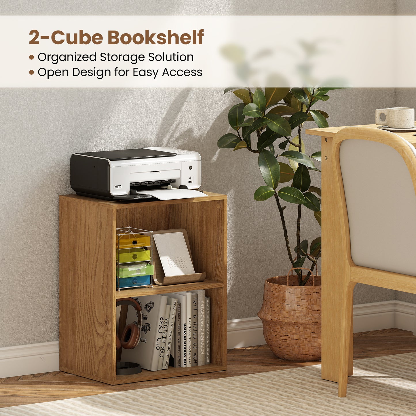 2-Cube Bookcase Floor Standing Open Bookshelf with 5-Position Adjustable Shelf, Natural Bookcases at Gallery Canada