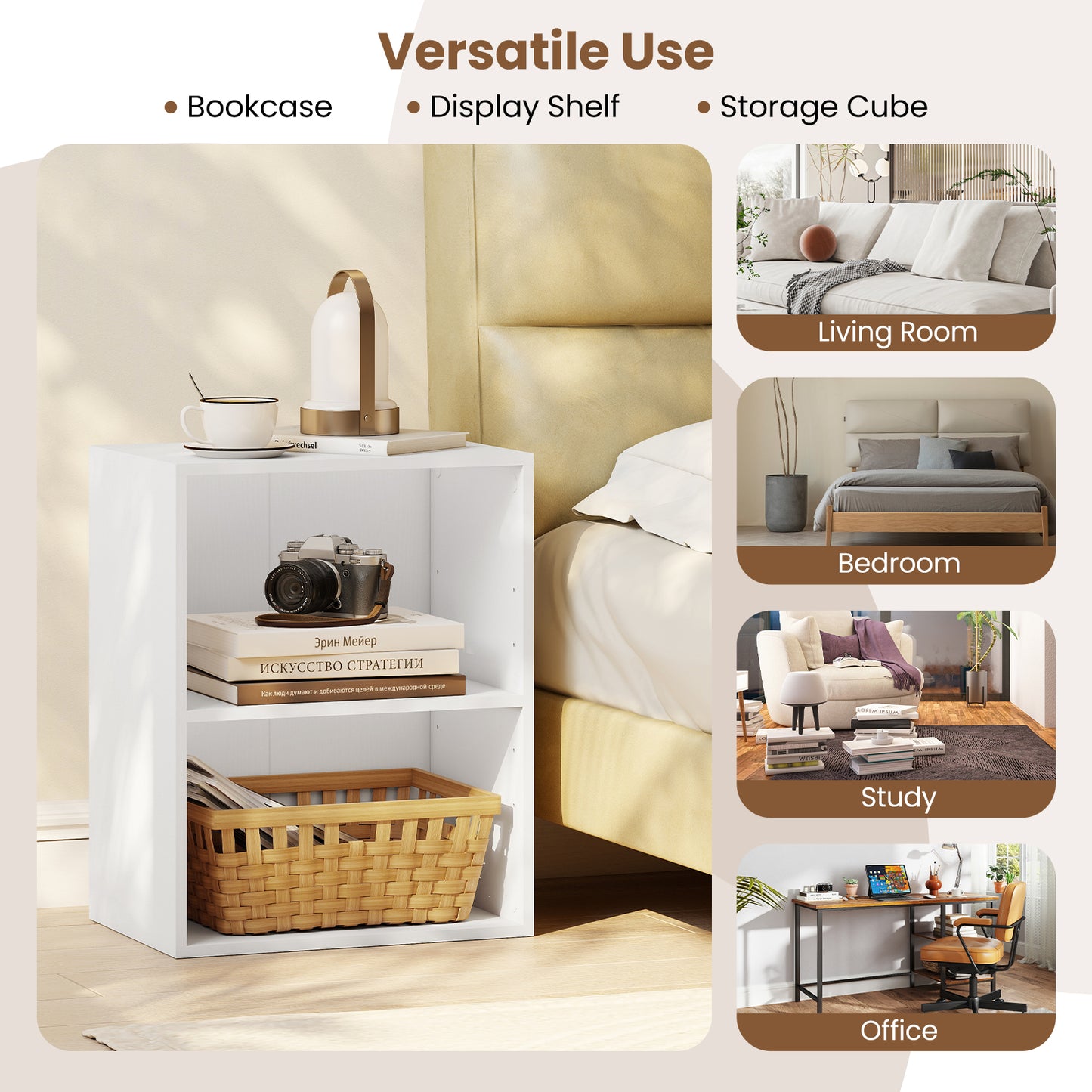 2-Cube Bookcase Set of 2 Floor Standing Open Bookshelf w/ 5-Position Adjustable Shelf, White Bookcases at Gallery Canada