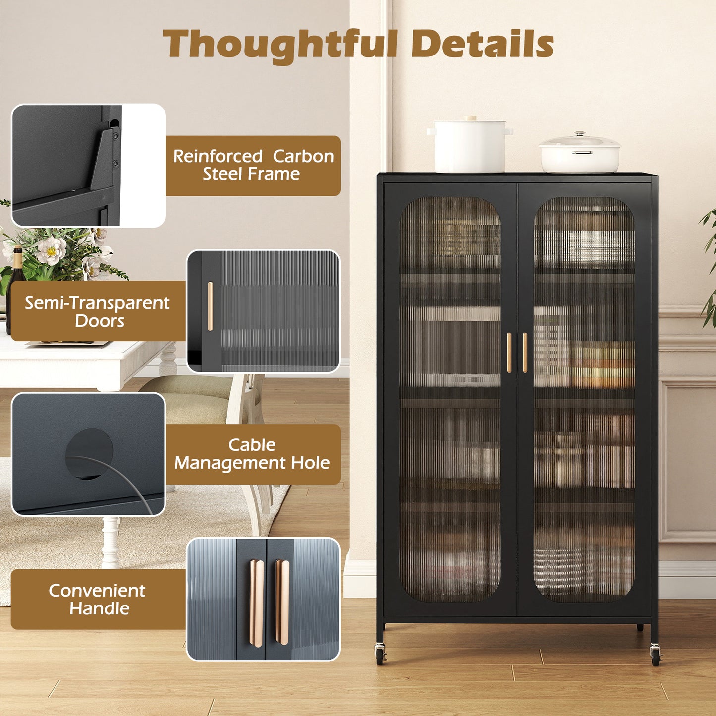 2-Door Metal Storage Cabinet 5-Tier with Adjustable Shelves, Black Sideboards Cabinets & Buffets at Gallery Canada