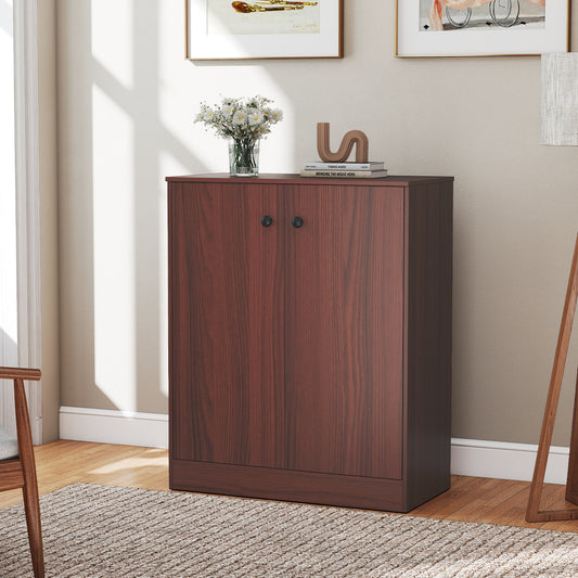 2-Door Modern Floor Storage Cabinet, 3-Tier Shelf, Brown Cabinets & Chests Brown at Gallery Canada